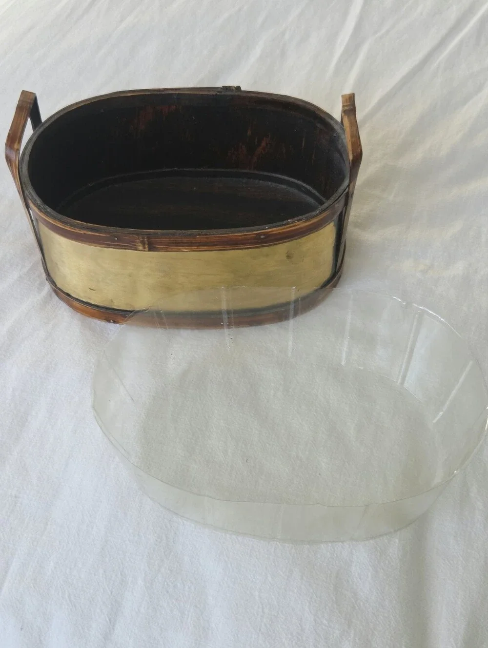Oval Bamboo & Brass Planter with Handles And Plastic Liner